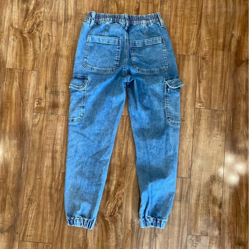 SO Women’s Blue High Waist Mom Jean Denim Cargo Joggers Pants Size 5 27 - Picture 5 of 10